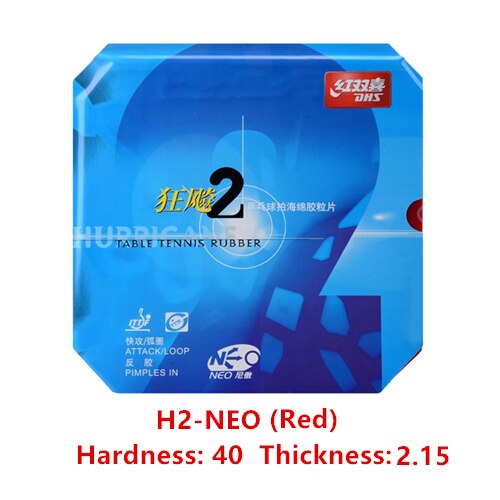 DHS Hurricane 2 neo Table Tennis Rubber Original pips-in DHS ping pong sponge: H40 T2.15 Red