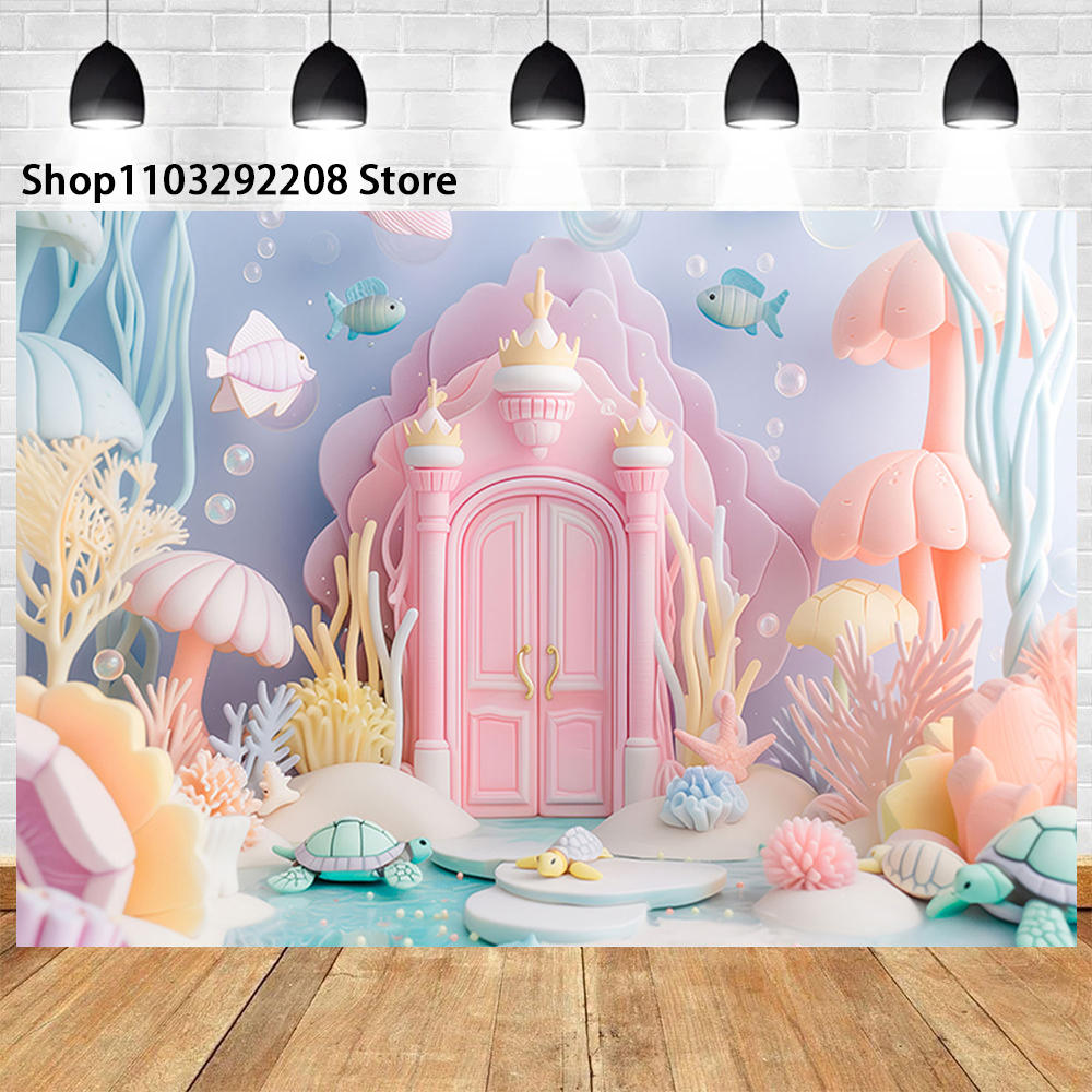Underwater World Castle Theme Sea Shell Fish For Birthday Party Baby Shower Baby Portrait Photography Background Photo Studio