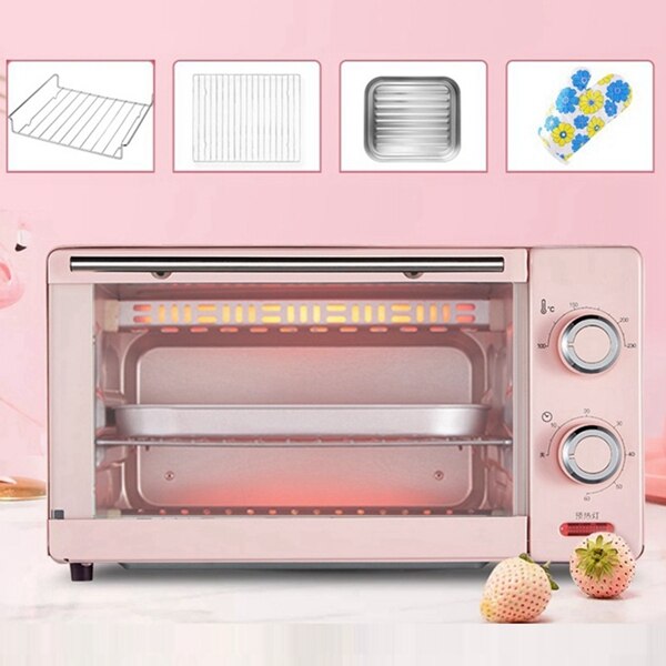 DMWD 11L Mini Electric Oven 220V Home Multifunctional Cake Bread Baking Oven Cookie Pizza Oven Household Appliances For Kitchen: Pink