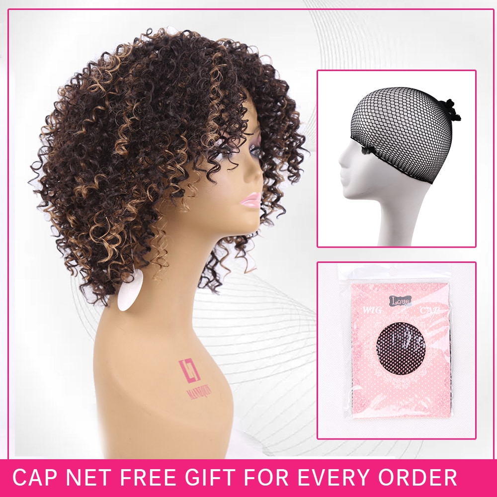Amir Haar Medium Korte Afro Kinky Pruik Met Ombre zwart en Bruin Mix Blonde Pruiken Voor Vrouwen met gratis