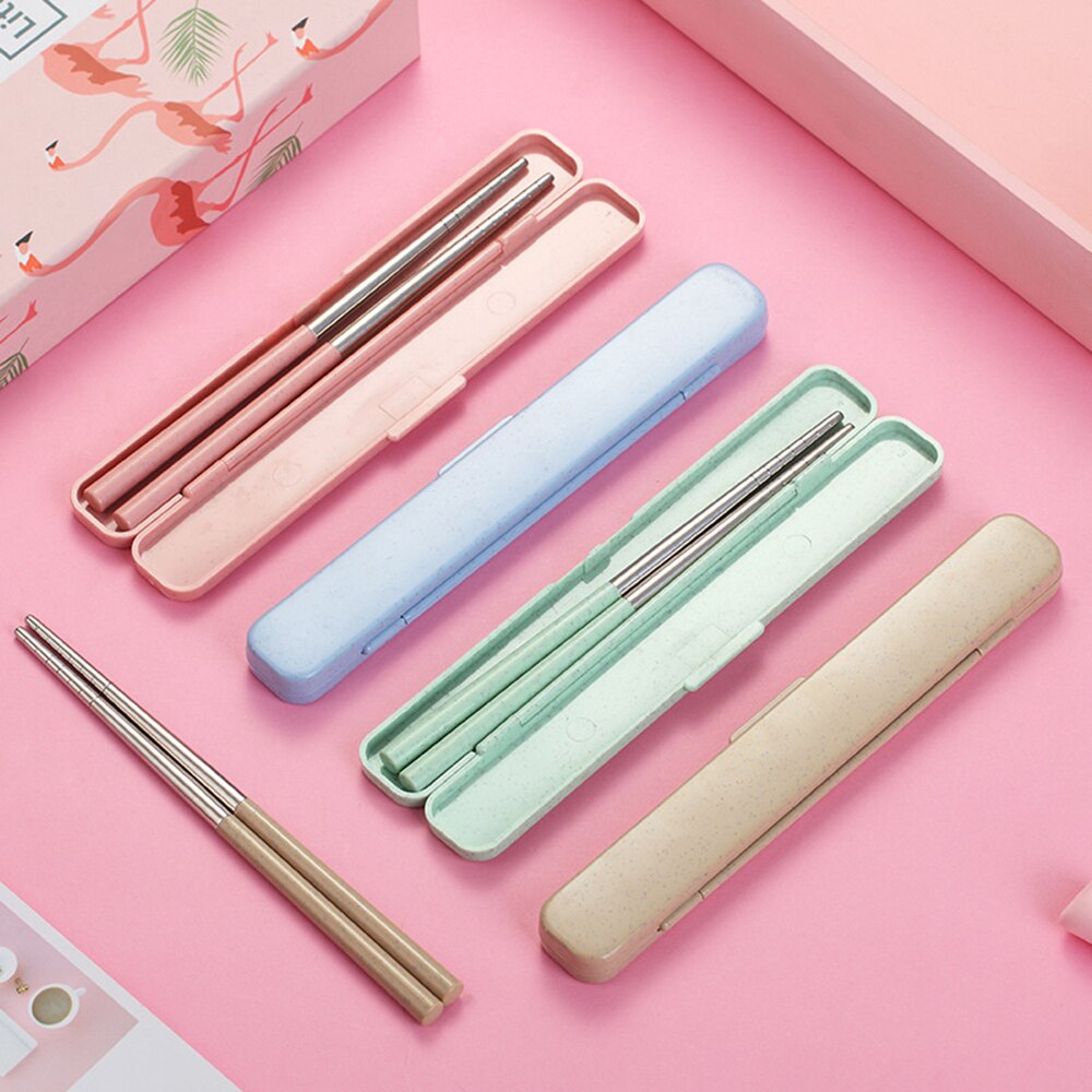 304 baguettes en acier inoxydable portable étudiant voyage baguettes réutilisables japonais sushi bento baguettes avec boîte de rangement