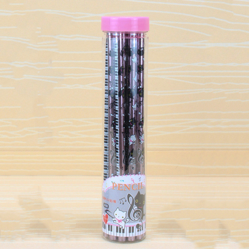 12pcs/Set Cute Cat 2B Pencil Standard Wooden Pencil Student Stationery Writing Drawing Pencils School Office Supply: Pink style 12pcs