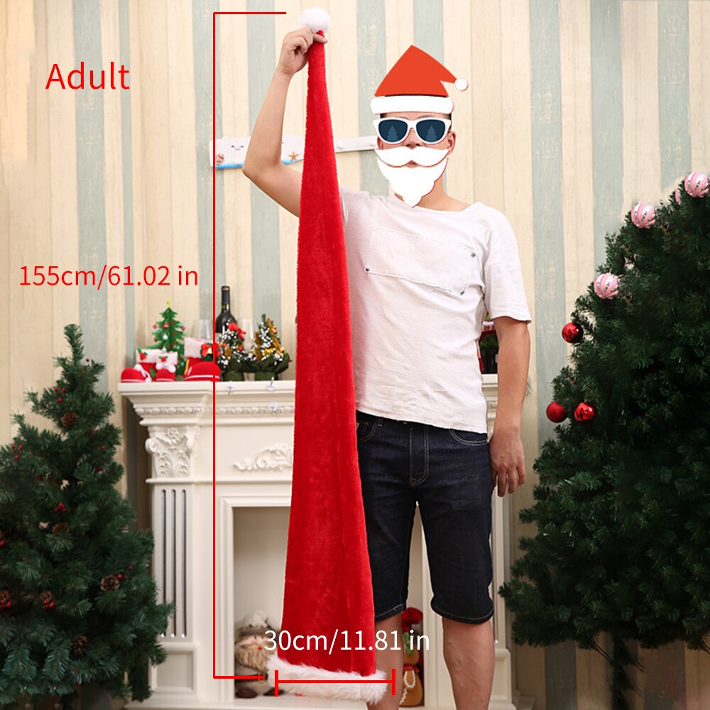 Lange Kerst Hoed Voor Pluche Santa Cap Jaar Christmas Party Decoratie Novelty Extra Lange Kerstmuts Volwassen Kinderen Kids