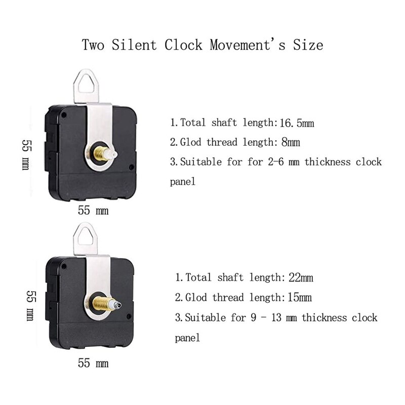 Silent Quartz Clock Movement,Long and Short Shaft Clock Mechanism,Wall Clock Parts Motor Replacement DIY Repair Parts
