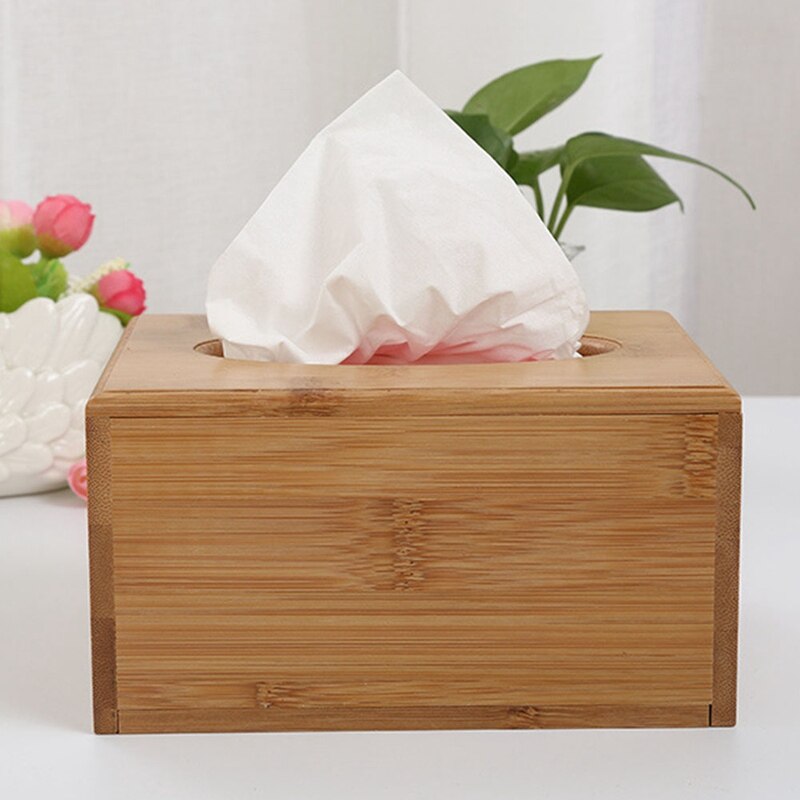Wooden Tissue Box Holder Cover Rectangular Square Wipes Dispenser Paper Bamboo