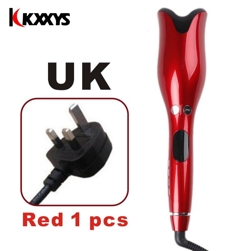 Automatic Hair Curling Iron Air Curler Wand Curl 1 Inch Rotating Magic Salon Auto Curlers LCD Display: UK Red 1pcs