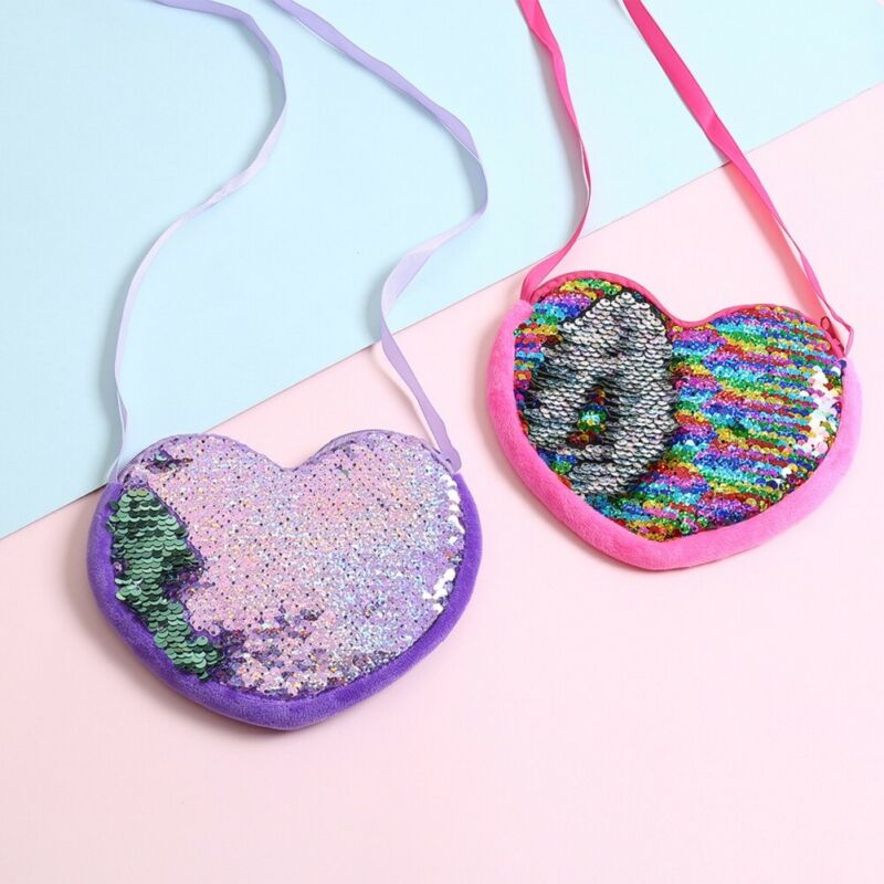 Baby Accessories Kid Baby Girl Love Hearts Sequins Crossbody Coin Purse Wallet Clutch Bags Colorful Rainbow Purses Props