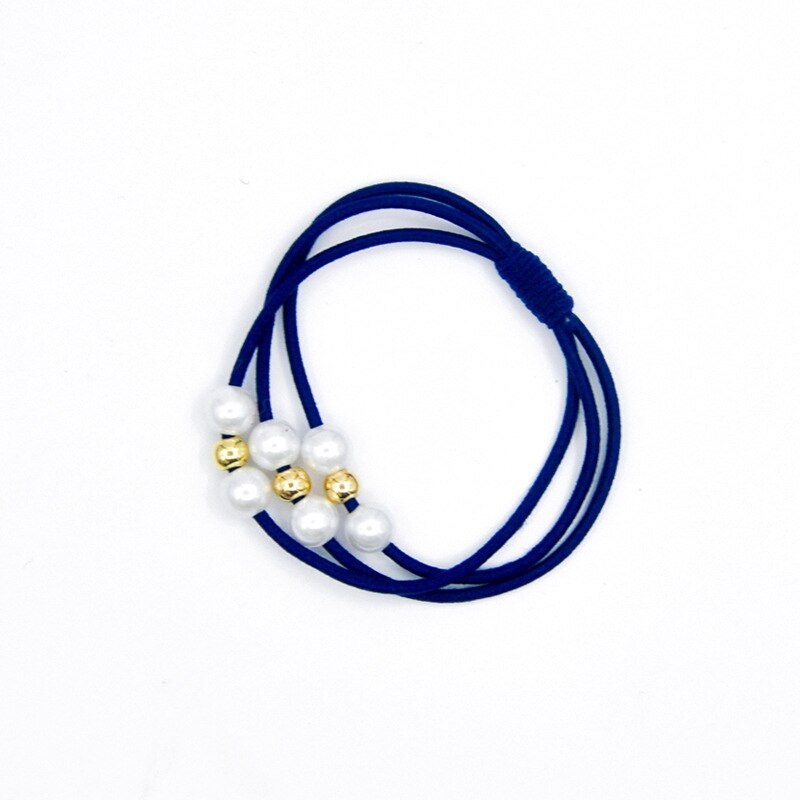 Ensemble de 5 anneaux de perles pour filles, haute élasticité, corde de tête, bandeau en caoutchouc, accessoires de cheveux pour enfants, couvre-chef pour femmes: Blue