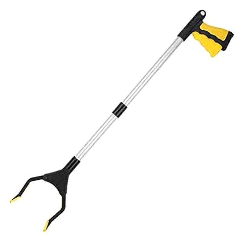 Foldable Long Trash Clamps Grab Pick Up Tool Curved Handle Garbage Clip Portable Pickup Tools C7AC: yellow
