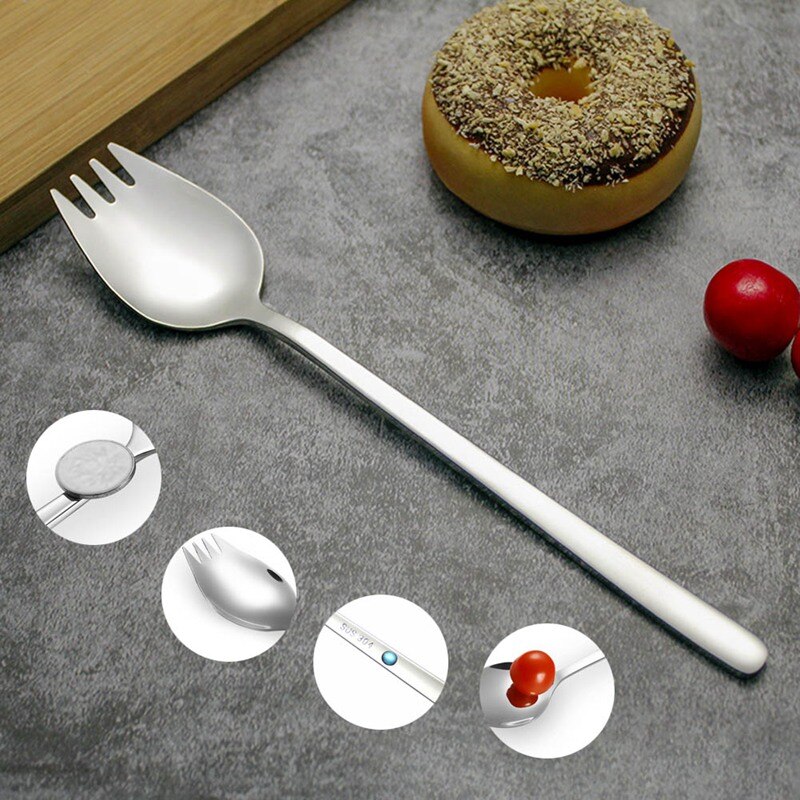 1pc Sliver 2 in1 Stainless Steel Spork Spoon Fork Cutlery Utensil Outdoor Combo Picnic Cutlery Fruit Serving Spoon Kitchen