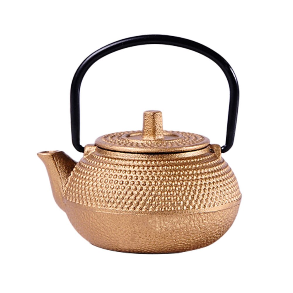 Ultra Small Cast Iron Tea Kettle Teapot Teakettle Decoration Ornament Adornment: Golden