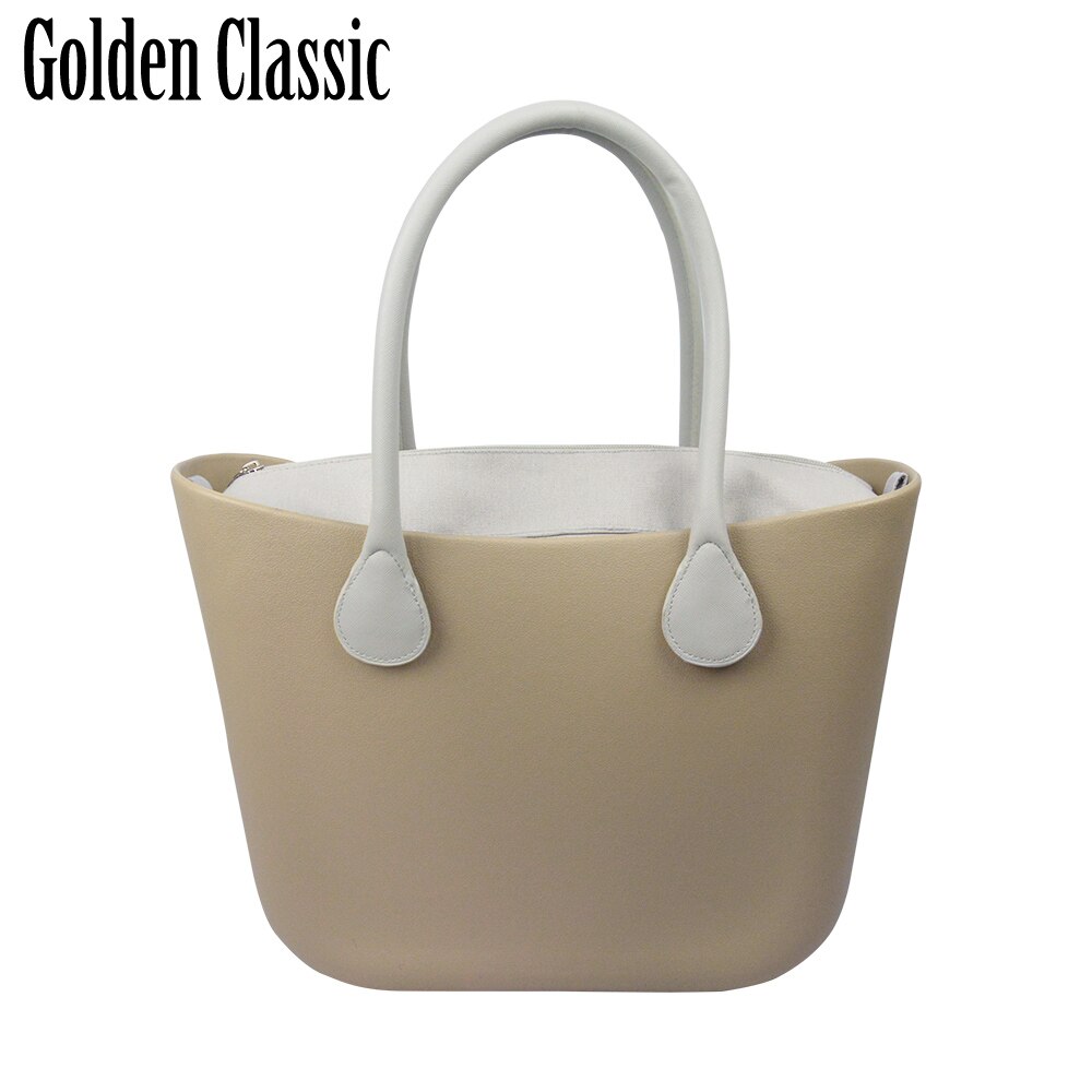 Obag Style Classic EVA Bag with Insert Inner Pocket Handles Colorful EVA Silicon Rubber Waterproof Women Handbag: golden