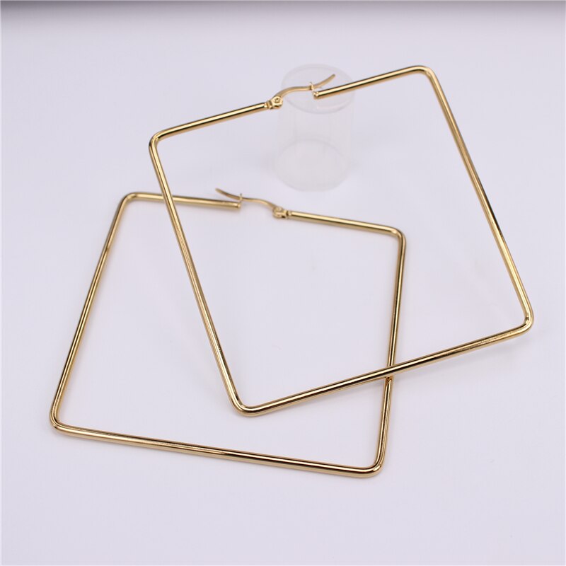 Exagération Simple 60mm 68mm populaire carré en acier inoxydable boucles d'oreilles spécial de bal SL77