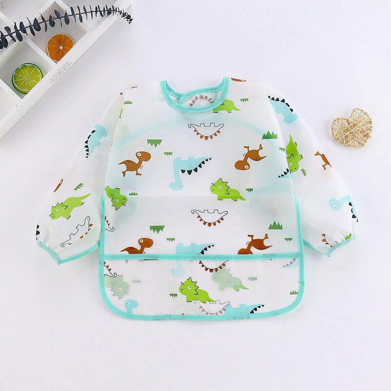 Wasserdicht Lange Ärmeln Baby Lätzchen Kinder Schürzen Kinder Feed Ziehen Spucktücher mit Tasche Cartoon Dinosaurier Flamingo Paste-Neck: 4 / 3-5 years old