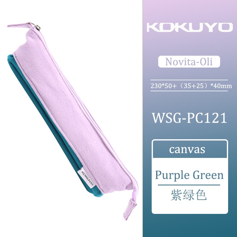 Kawaii KOKUYO NOVITA-Oil Tri-fold Canvas Pencil Case Large Capacity Multifunctional Stationery School Supplies: purple green