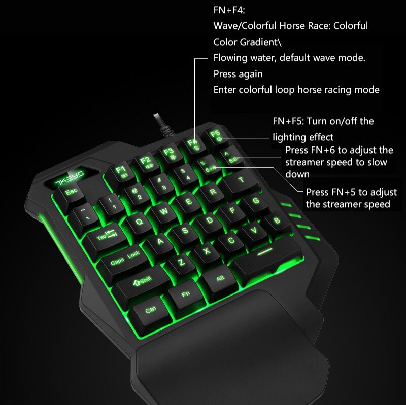 Single Hand Gaming Keyboard Mini Usb Wired Mouse Combos One Handedly For Mobile Smartphone Colors LED Backlight Teclado Gamer