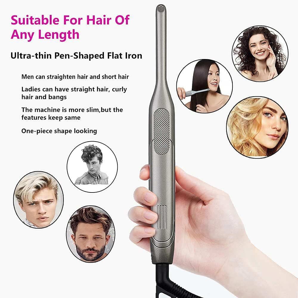 Hair Straightener Curler Ceramic Coating Thinnest Plate Pencil Flat Irons For Short Hair Men's Beard Stylling Tool