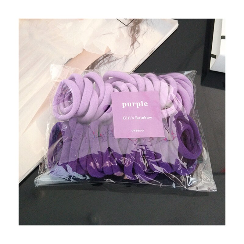 50 Stks/set Vrouwen Meisjes Kleurrijke Nylon Elastische Haarbanden Paardenstaart Houder Elastiekjes Chouchou Hoofddeksels Haar Accessoires: Purple B