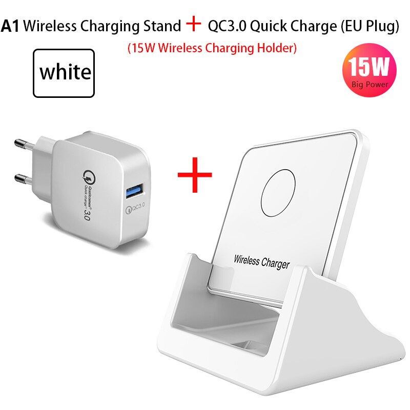 Caricabatterie rapido Wireless 15W supporto pieghevole per iPhone 11 Pro Xs Max XR 8 caricabatterie rapido Samsung S20 S10 Base per ricarica cellulare: QC3.0 Fold White