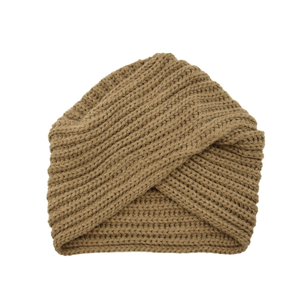 Sombreros de turbante de punto para mujer, gorros indios musulmanes, gorros de punto de lana, gorros cruzados, gorros bohemios con punta: Khaki