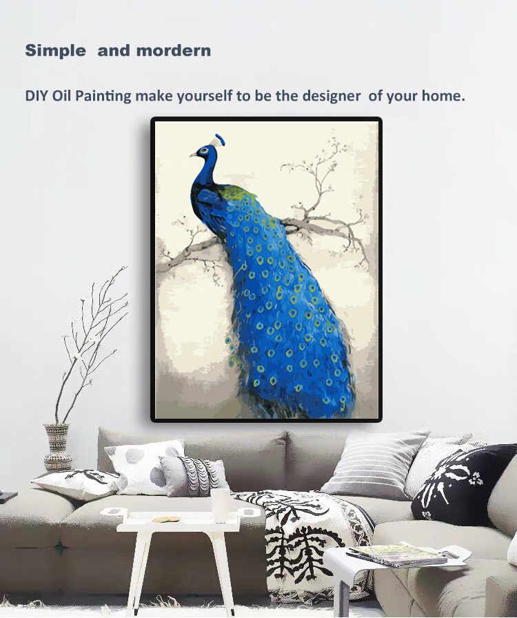 Home Decor peacock animal painting diy oil painting by numbers kit diy canvas painting unique for adults and children