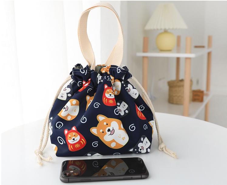 Cute Small Shopping Bag Foldable Cartoon Flowers Lunch Box Tote Bags For Women Canvas Bolso Shopper Waterproof Drawstring Tote: 9