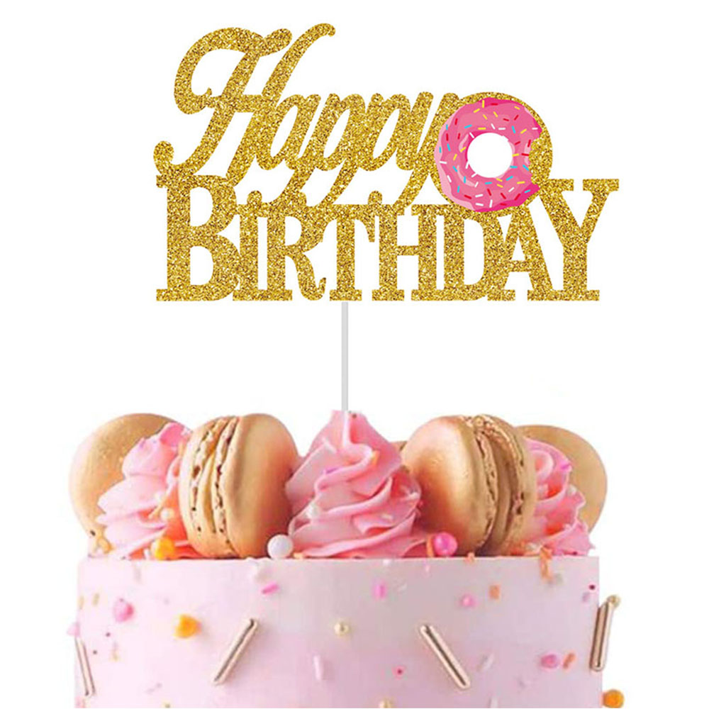 Adorno para tarta de cumpleaños con forma de donut para bebé, primer año, dos dulces decoración para magdalenas