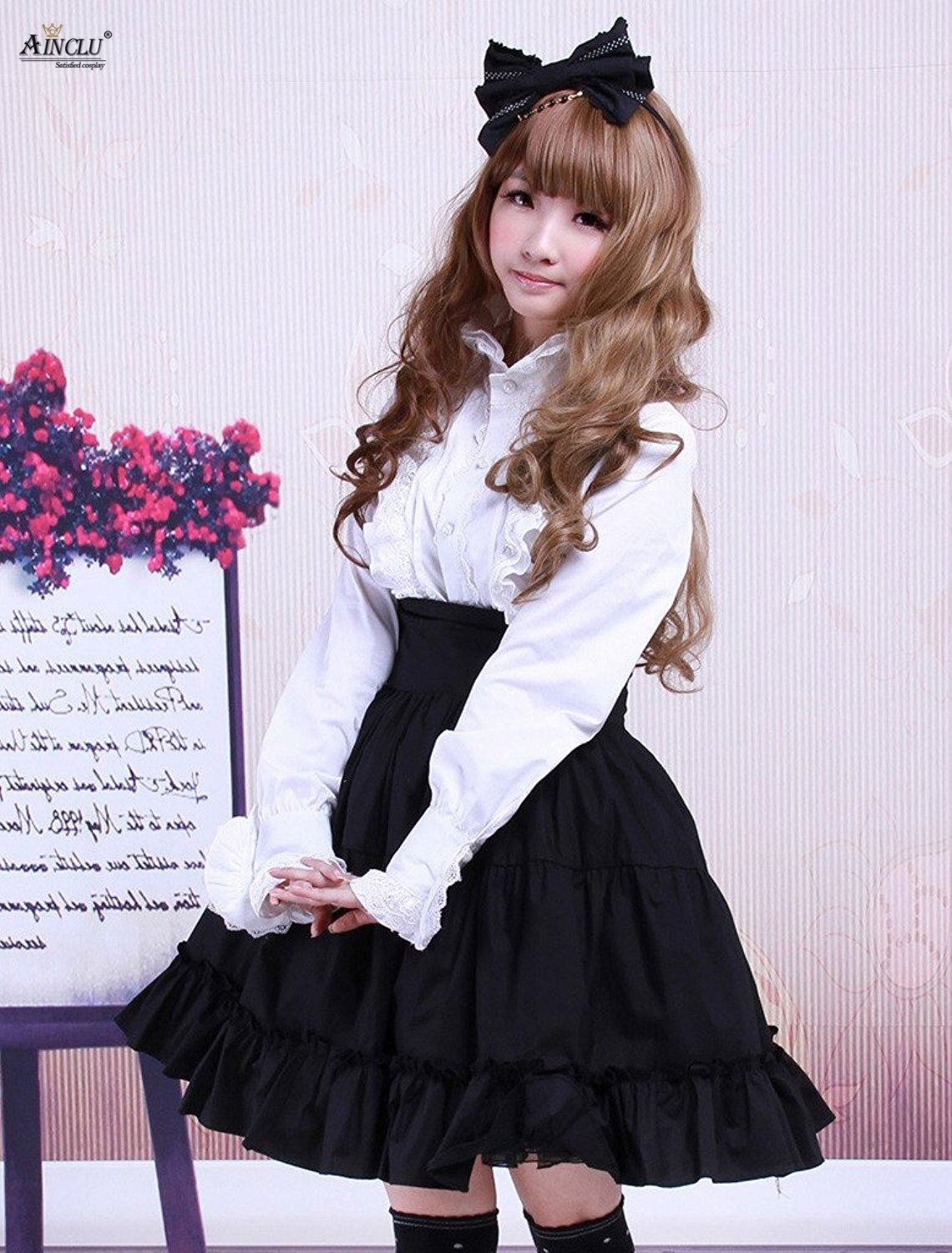 Forår/sommer/efterår/vinter ainclu xs-xxl kvinders bomuld sorte flæser gotisk lolita nederdel med "europæisk og amerikansk stil