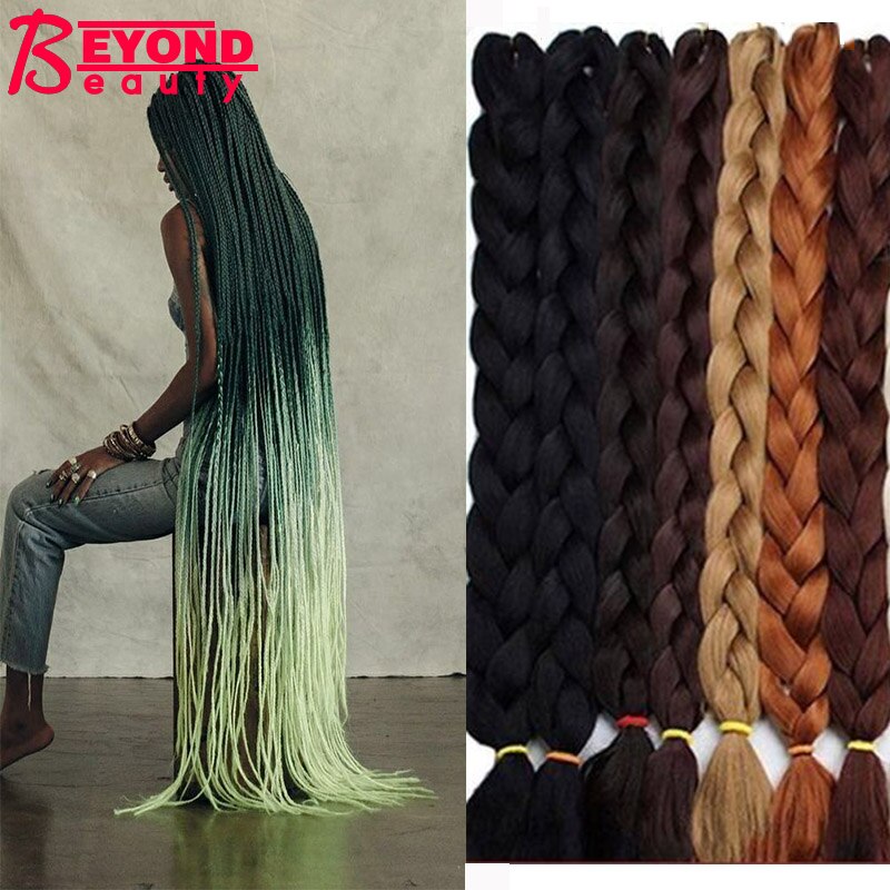 Más allá de cabello trenzado sintético de una pieza, trenza de fibra térmica de 82 pulgadas, 165g, extensiones de cabello trenzado Jumbo de ganchillo de Color puro