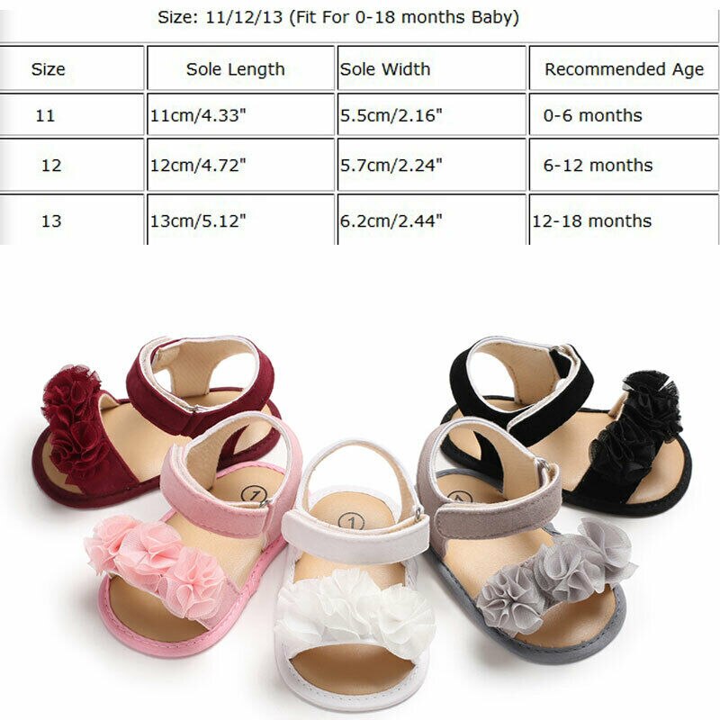 Baby Girl Soft Sole Bloem Applicaties Sandalen Schoenen 0-18M