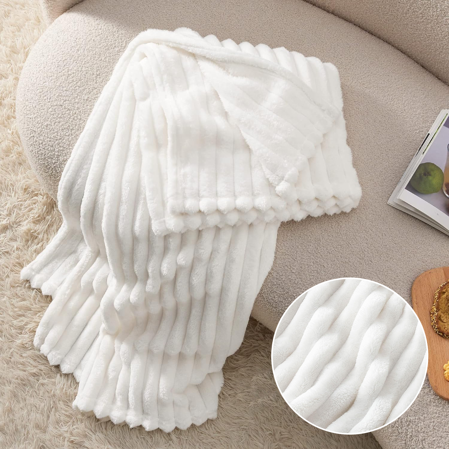 Witte fleece deken voor bank - superzachte, gezellige dekens voor dames, schattige kleine deken voor meisjes, 59x79 inch