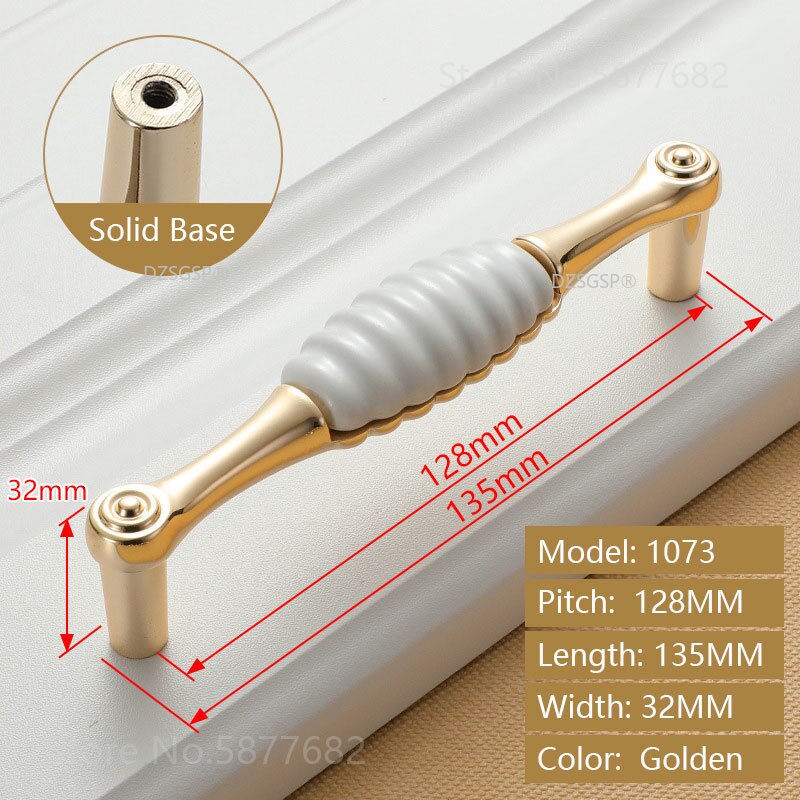 Closet Wardrobe Pull Zinc Alloy Ceramic European Gold Ivory White Diamond Cabinet Kitchen Knob Drawer Cupboard Handle: 1073-128
