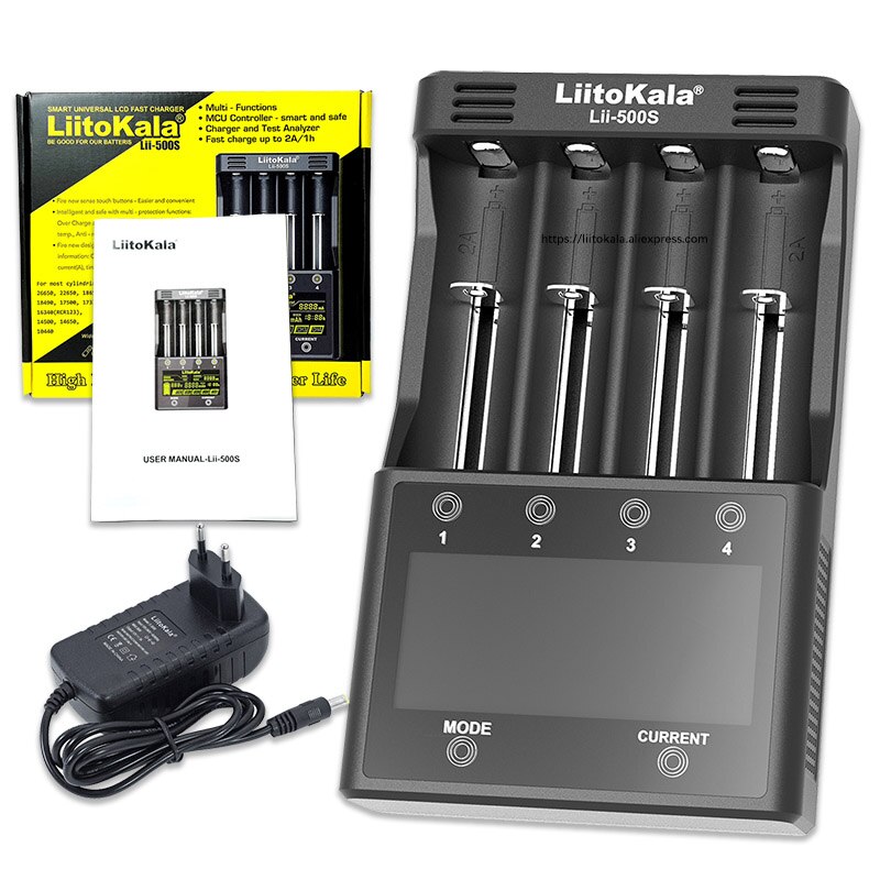 Liitokala Lii-PD4 Lii-500 Lii-500S Lii-PD2 18650 battery charger LCD display 18490 21700 26650 20700 AA AAA etc Test capacity: Lii-500S and adapter