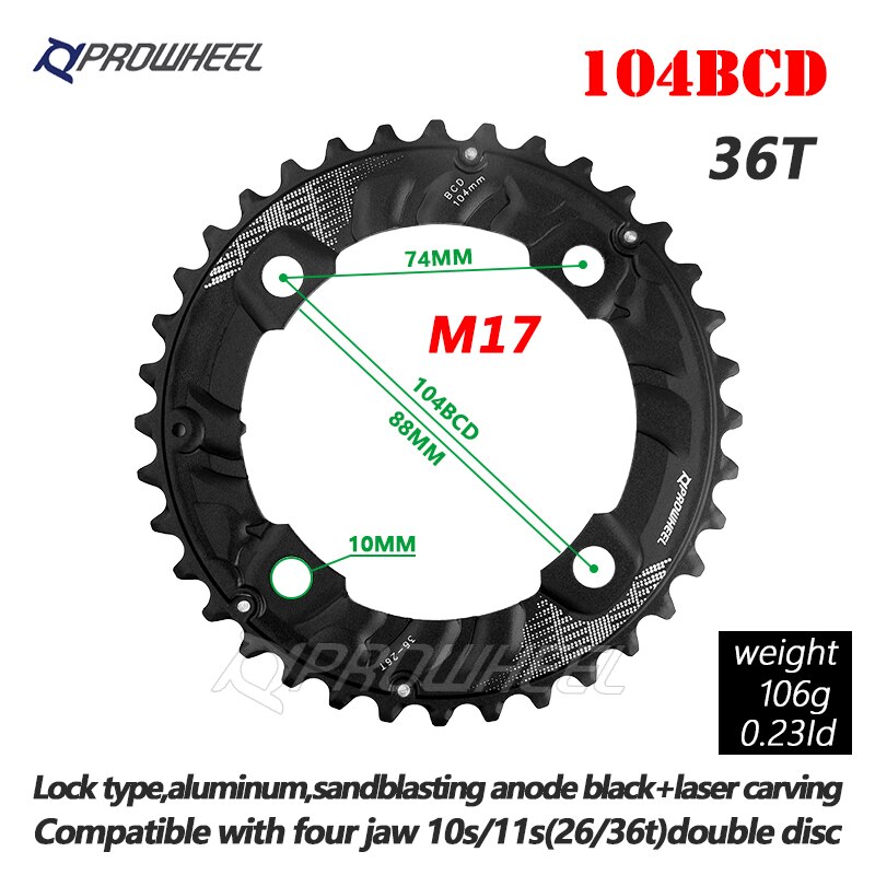 Mtb Fiets Kettingbladen 64/96/104 Bcd Tandwielen 22/24/26/28/32/36/38/40/42/44T Twee Speed/Drie Speed Bike Crank Reparatie Tandwielen: M17 36T