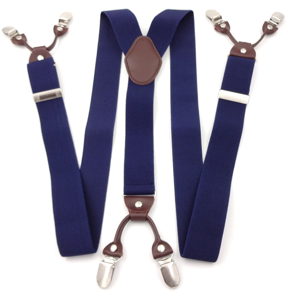 Tirantes elásticos portátiles Vintage Casual Across accesorios aleación y cuero para hombre: navy blue