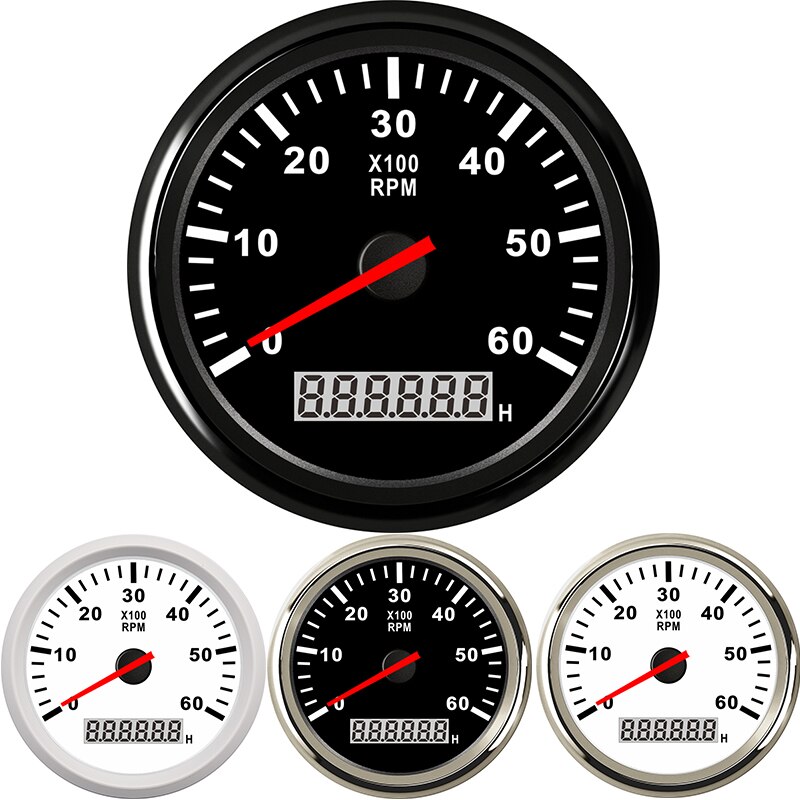 Båd påhængsmotor omdrejningstæller marine bil tachometer med lcd timetæller 85mm 6000 rpm motorcykel digital måler pointer racing sensor