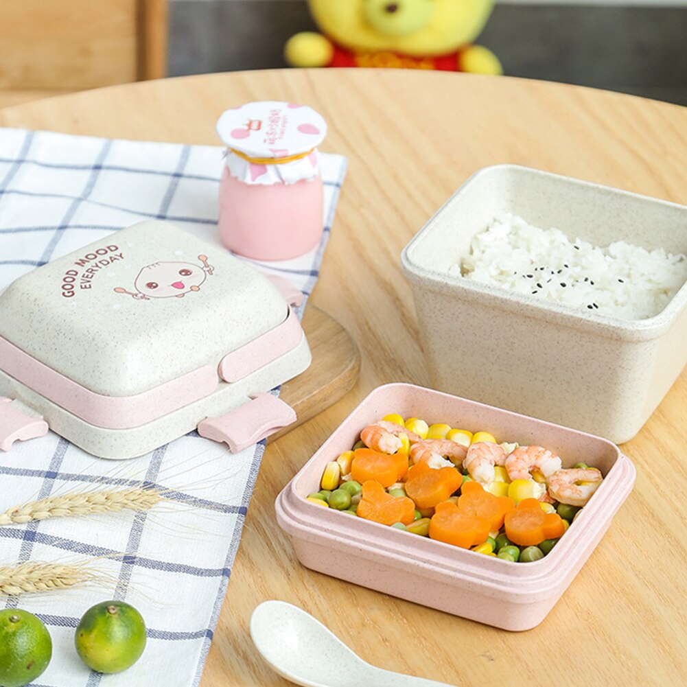 Voedselcontainer van tarwestro, voedsel bentobox, snack lunchbox voor kinderen met compartimenten lunchbox