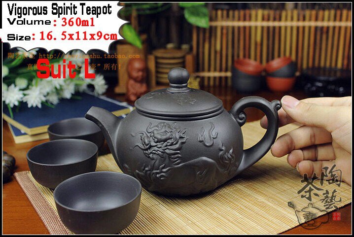 Autentisk 4 stk kung fu te sett [ 1 tekanne  + 3 kopper] 360ml drage vannkoker infusjon yixing tekanner håndlaget zisha keramisk porselen: kjole l