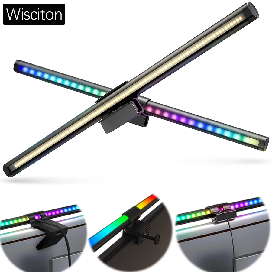 LED-Monitor-Lichtleiste, RGB-Schreibtischlampe, dimmbar, für Büro, augenschonende Tischlampen zum Lernen, Lesen, Computer-Bildschirm, Hängeleuchte, 44 cm