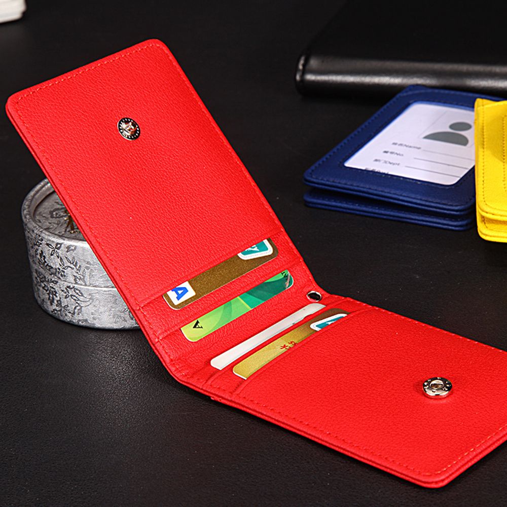Leather Wallet Work Office Retractable Lanyard with Silica Gel Material ID Card Credit Card Badge Holder + Lanyard + 5 Slots