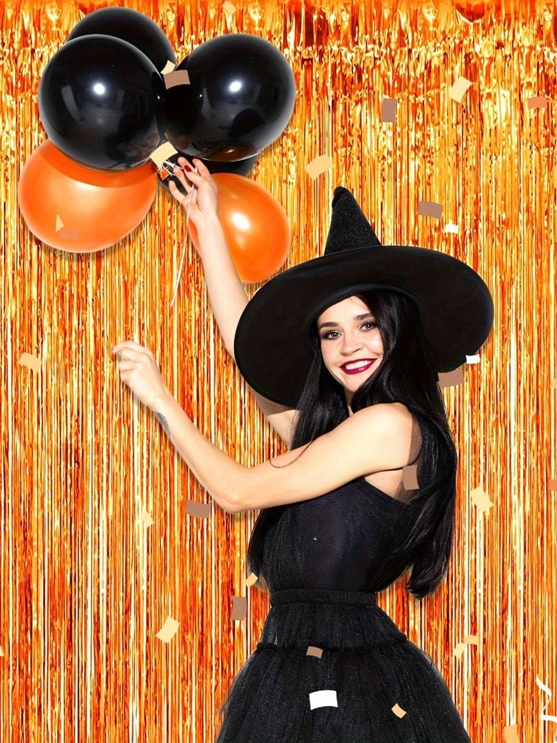 3er- pack orangefarbene quasten-hintergrunddekorationsset, metallische folienquasten-vorhanghintergrund, geeignet für wichtige szenen