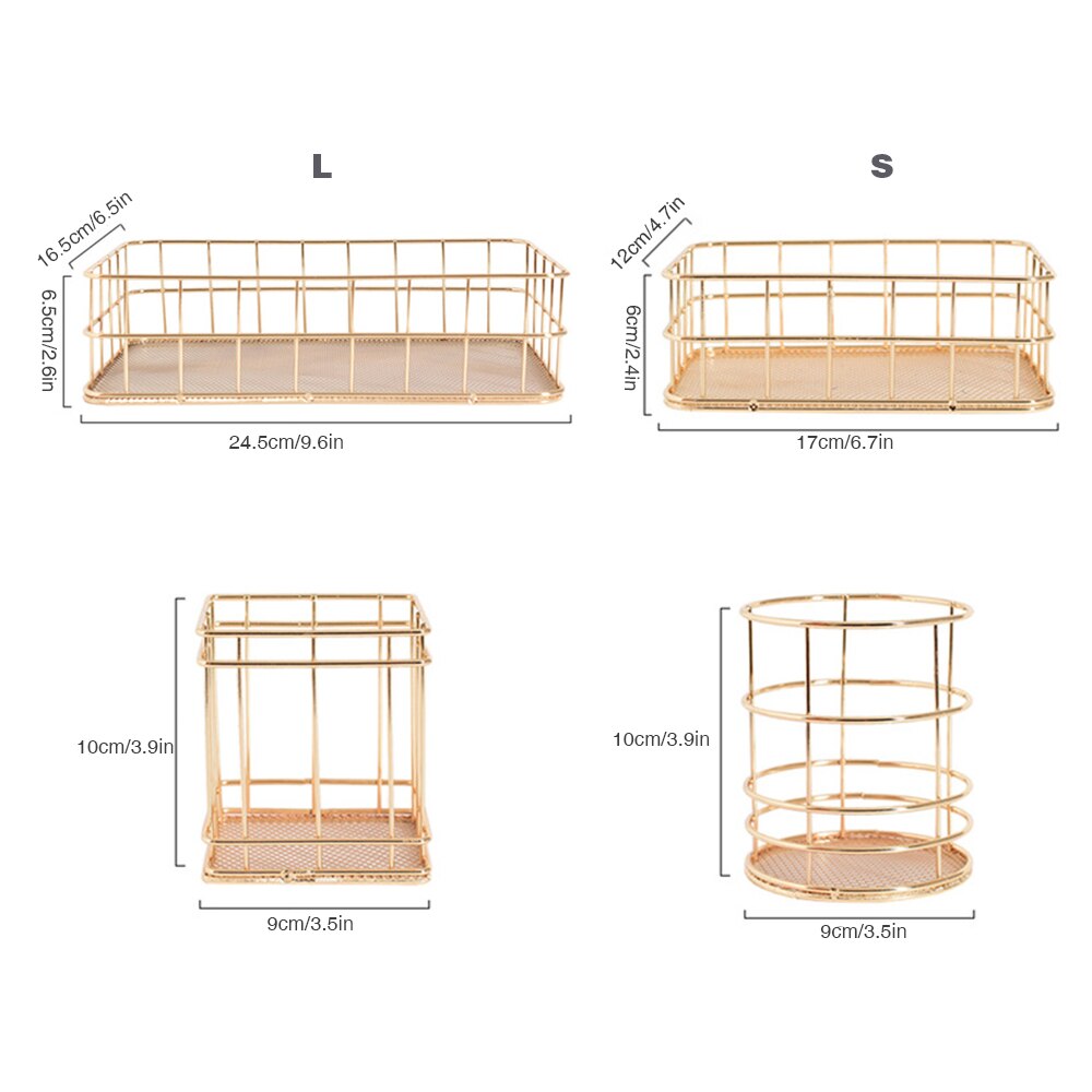 Office Desk Table Mesh Square Pencil Pot Cup Case Container Organizer Rose Gold Metal Pen Holder Home School Storage Basket