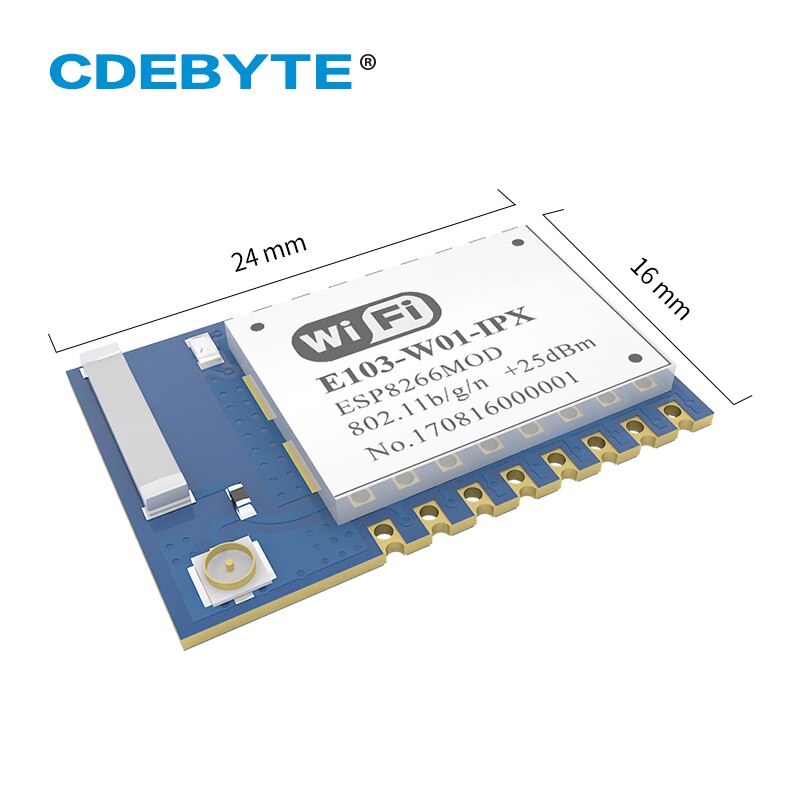 ESP8266EX inalámbrica de 2,4 GHz módulo 20dBm 100mW módulo WiFi UART SMD 802,11 b/g/n/IPX antena cerámica E103-W01-IPX CDEBYTE