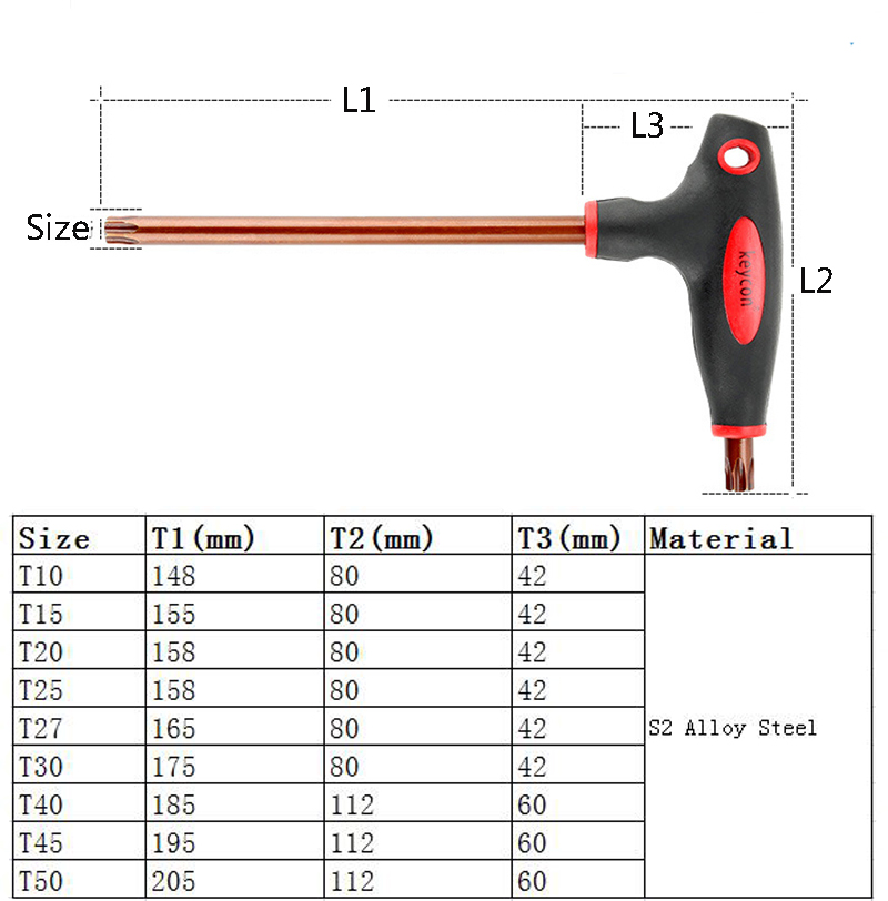 1Pc T-shaped Hex Wrench S2 Torx screwdriver T10 T15 T20 T25 T30 T40 T45 T50