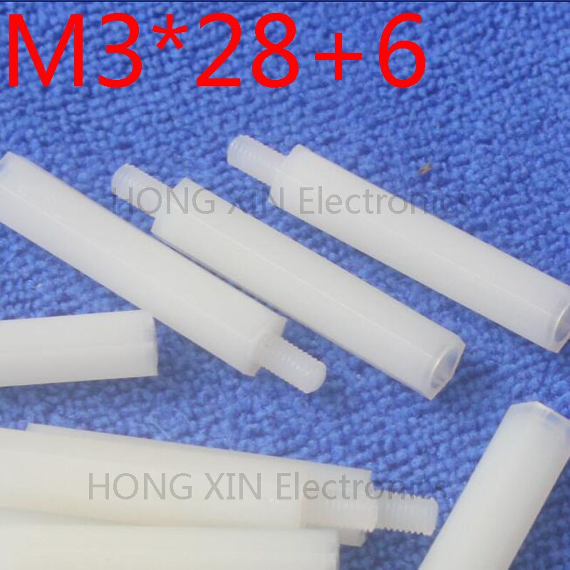M3*28+6 hvite 1 stk 28mm nylon avstandsstykke standard  m3 mann-hunn avstandssett reparasjonssett pc verktøy