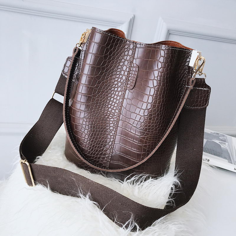 Ansloth Crocodile Crossbody Bag For Women Shoulder Bag Brand Women Bags Luxury PU Leather Bag Bucket Bag Handbag HPS405: Auburn