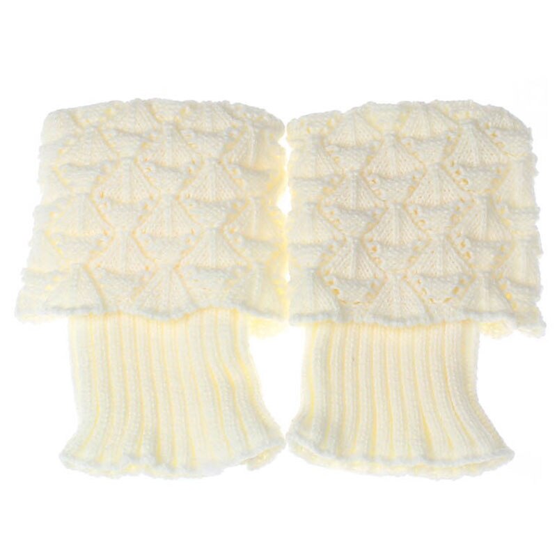 1pair Stretch Boot Cuffs Women Winter Short Crochet Grain Shell Knit Leg Warmers Foot Cover Toppers Socks NIN668: White