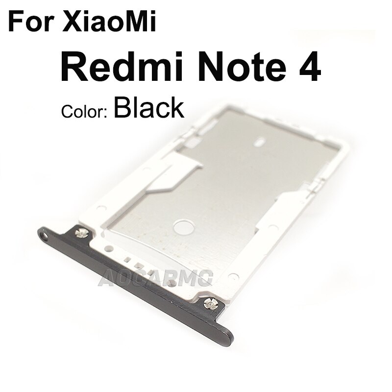 Aocarmo Sim Card Tray MicroSD SD Slot Holder Replacement Part For XiaoMi Redmi Note 4: Note 4 -- Black