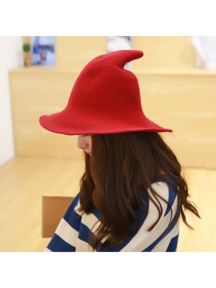Witch Hat Wizard Kinitted-Wool Hats Adult Costume Party Accessory Halloween Masquerade Cosplay Cap