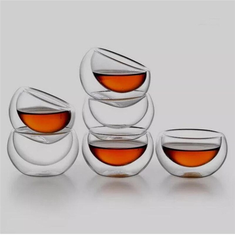 6pc/ sett 50ml varmebestandig doble vegglag glass te kopp gjennomsiktig glass drikke kopp krus kung fu te kopp